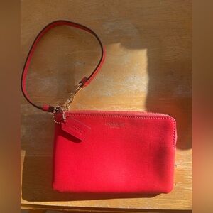 Coral Coach Leather Wristlet
